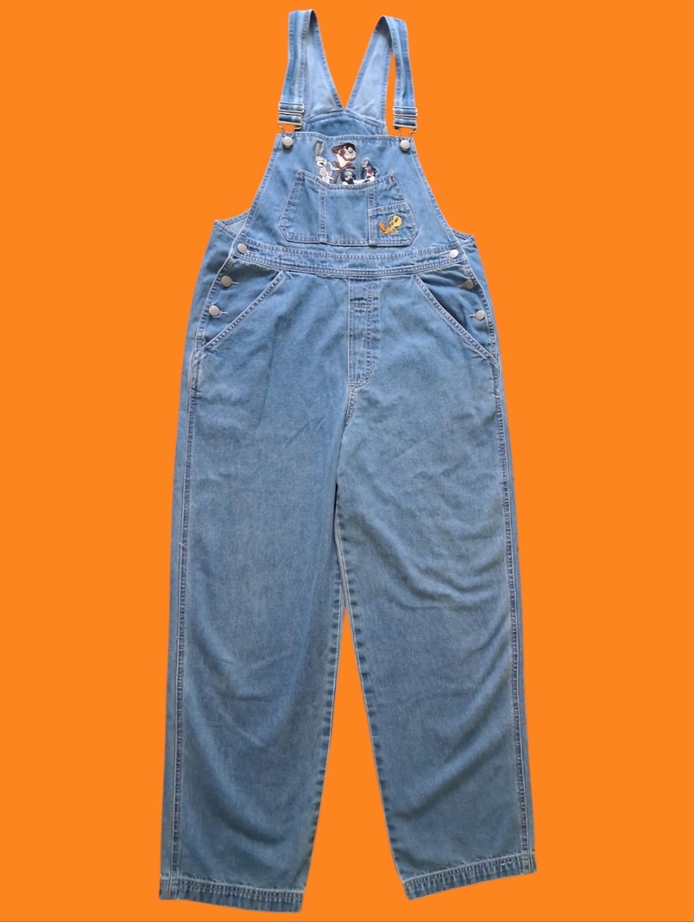 Vintage Looney Tunes Denim Overalls Warner Bros Studio Adult M Bugs Bunny Tweety - Picture 3 of 14